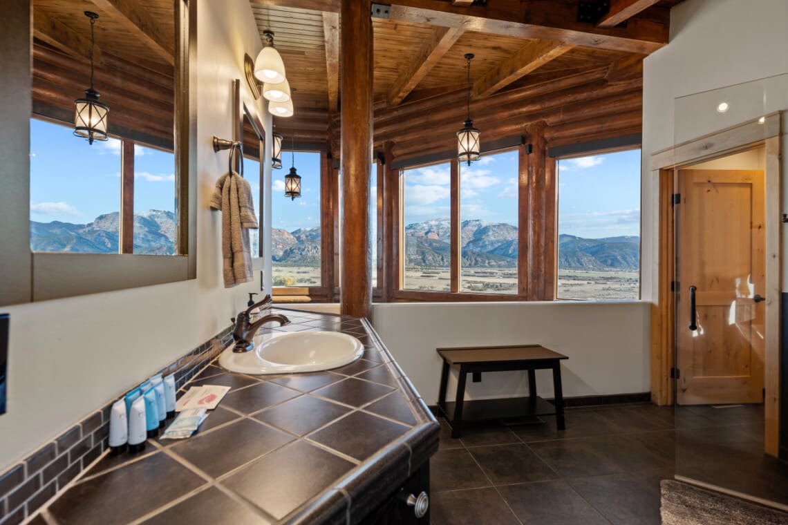 Master bathroom vanity with a view